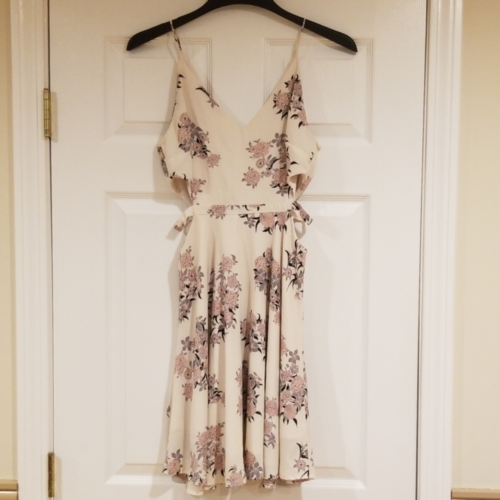 Sienna Sky Cream Mini Dress with Pink Floral Print and Black Accents
